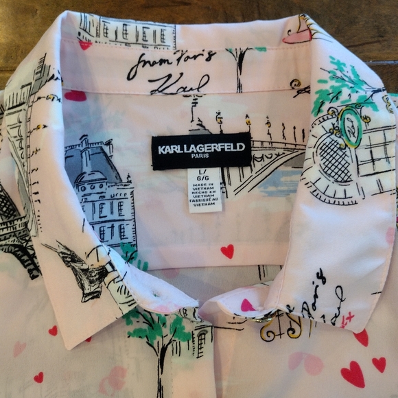 KARL LAGERFELD Women's pink Paris Button-Up Blouse Shirt - L - Picture 5 of 9